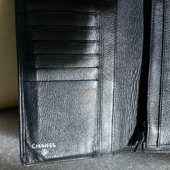 CHANEL JACKET MOTIF CC LOGO LEATHER LONG BIFOLD WALLET BLACK - Picture 3 of 15
